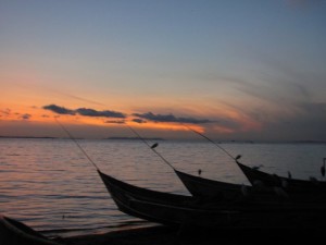 Fishing boats at sunset.
